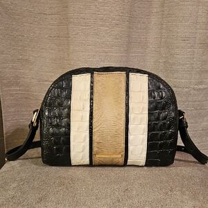 Brahmin Black Cream Taupe Crocodile Embossed Crossbody Bag